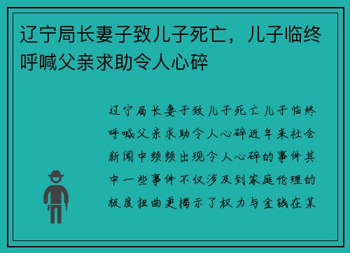 辽宁局长妻子致儿子死亡，儿子临终呼喊父亲求助令人心碎